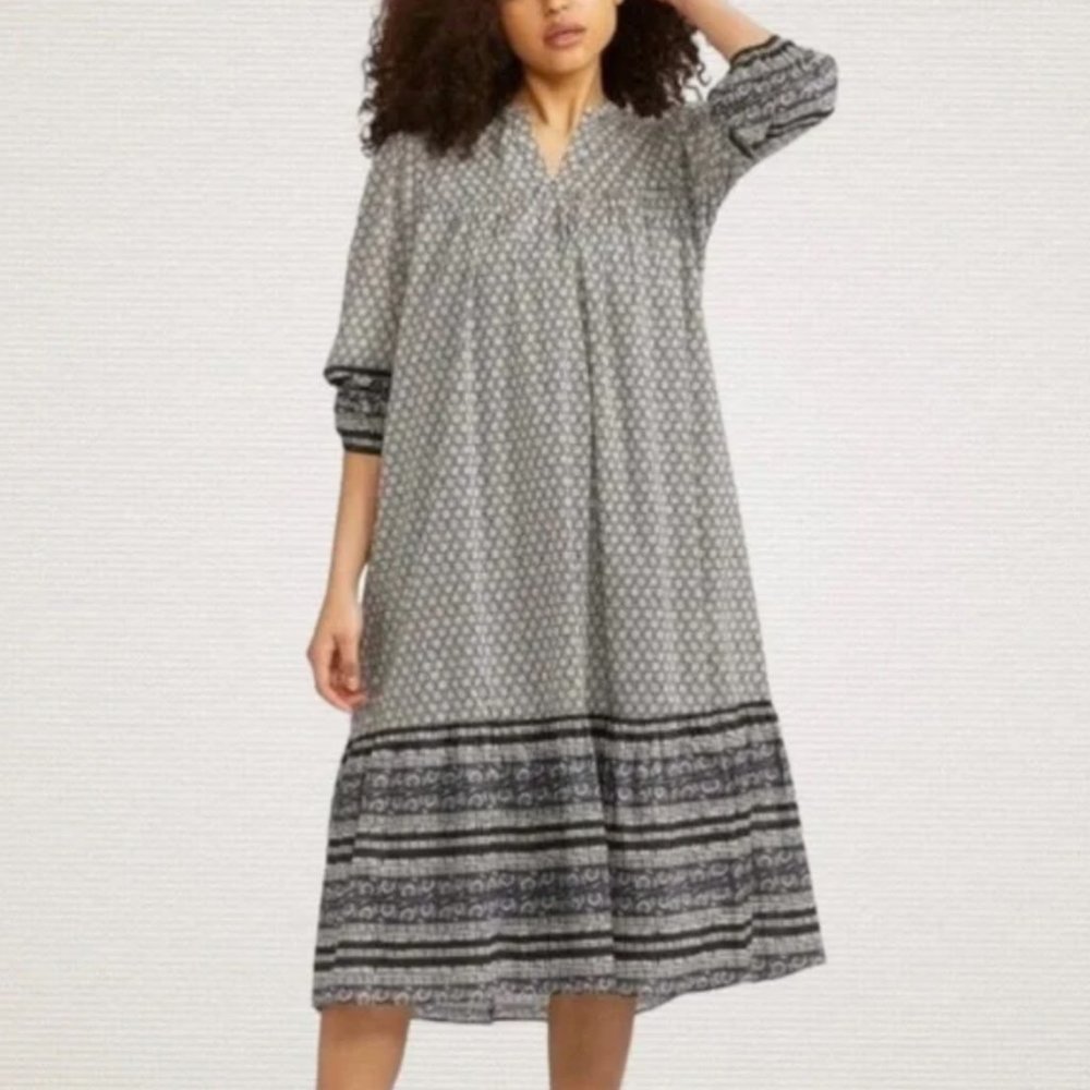 Anna Sui for Uniqlo Floral Block Print Bohemian Tiered Cotton Midi Dress Small